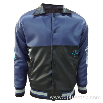 Custom Men's Embroidery Quilted PU Leather Bomber Jacket